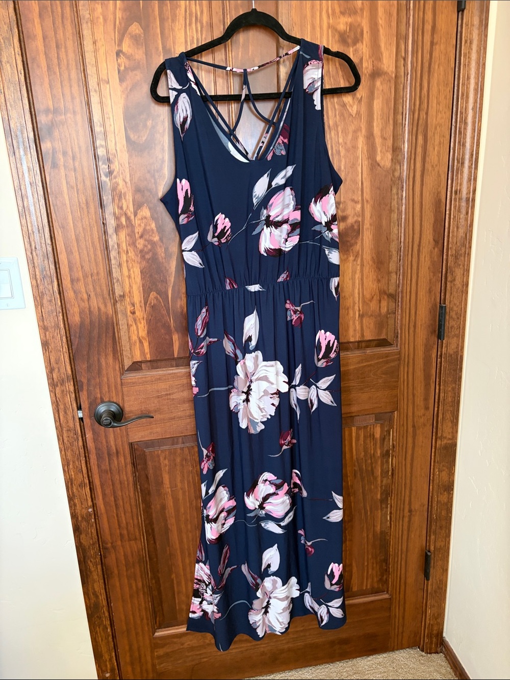 Maurices Navy Floral Maxi Dress with Pink and Cream Blooms